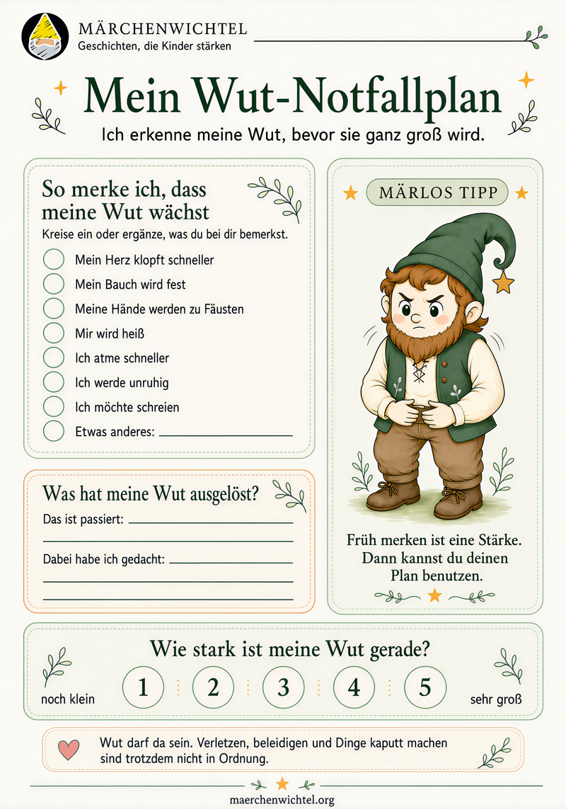 Wut-Notfallplan für Kinder zum Erkennen früher Warnzeichen